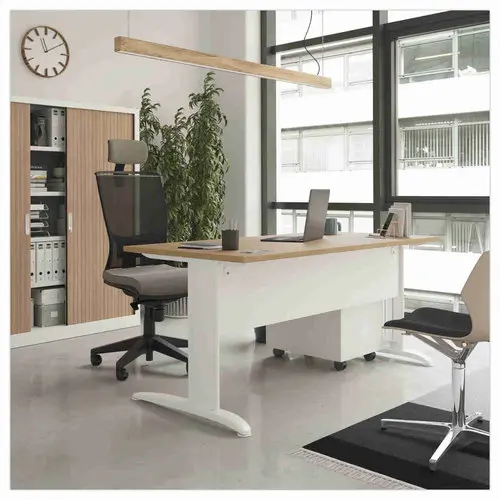 Bureau Buenos Aires - 120 x 80 cm - Plateau gris et pieds blancs - FIDUCIAL OFFICE SOLUTIONS photo du produit