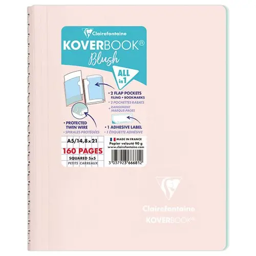 Cahier spirale KOVERBOOK Blush - A5 160 pages - 90g - CLAIREFONTAINE photo du produit