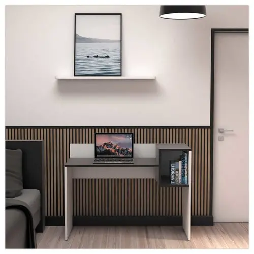 Bureau adapté pour le télétravail en mélaminé avec niche - L 121 cm photo du produit