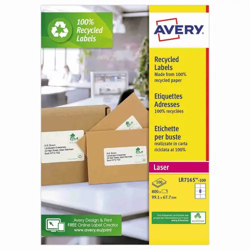 Boite de 100 planches de 12 étiquettes laser AVERY 99,1x42,3mm soit 1200 étiq/boîte photo du produit