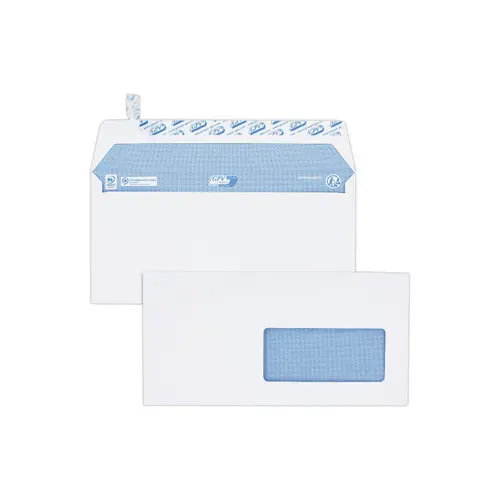 Boite de 200 Enveloppes Extra blanches DL 110x220 100 g fenêtre 45x100 bande protec photo du produit