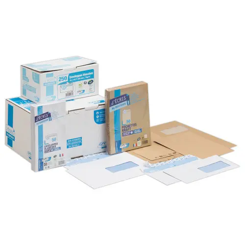 Boite de 200 Enveloppes Extra blanches DL 110x220 100 g fenêtre 45x100 bande protec photo du produit