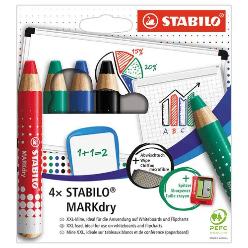 Etui de 4 Crayons marqueurs STABILO Mark Dry 3en1 + 1 taille