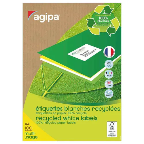 100 planches de 24 étiquettes de signalisation, 70x37 mm, 100% recyclé photo du produit