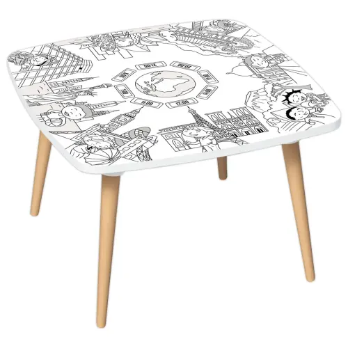 Table basse KIDS décor monument gris blanc 60x60 photo du produit