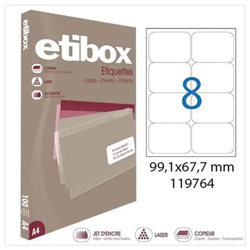 Boite de 100 Planche d'étiquettes ETIBOX coins arrondis 99.1X67.7mm 800 étiq/boît photo du produit