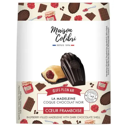 Madeleines coeur framboise coque au chocolat noir  - Maison colibri photo du produit