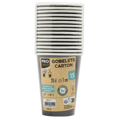 Sachet de 15 Gobelets en carton 20 cl Noir - Pro nappe photo du produit