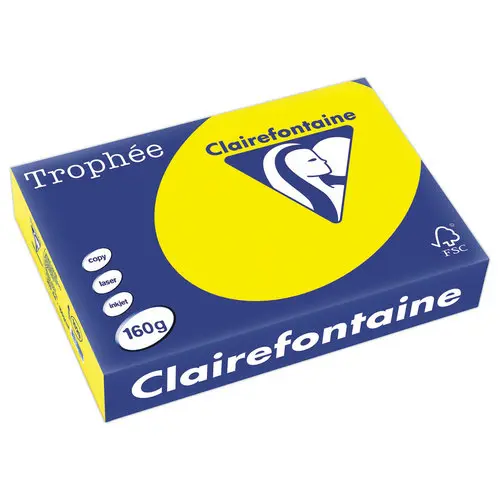 Ramette de 250 feuilles de papier couleurs vives A4  Trophée 160g - Jaune Soleil - CLAIREFONTAINE photo du produit