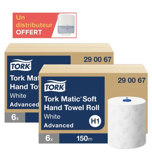 12 bobines (2 cartons de 6) Tork matic H1+ 1 distributeur H1 offert photo du produit