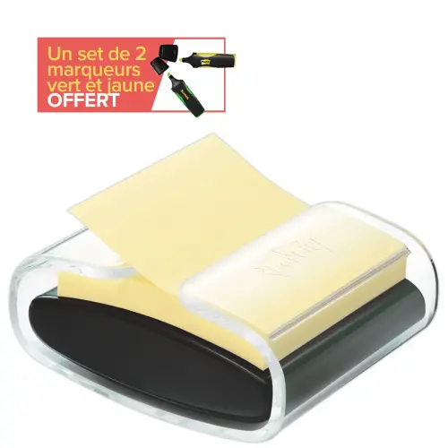 Dévidoir Pro Noir Z-Notes Super StickyPost-it® + 1 bloc jaune 76 x 76 photo du produit