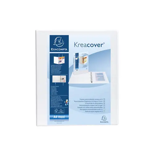 Classeur personnalisable rigide 2 poches KreaCover® - 2 anneaux en D 40mm - A4 maxi - Blanc - EXACOMPTA photo du produit