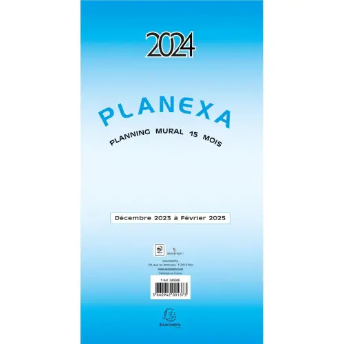 Planexa 5 volets mural 15 mois 18x33 - EXACOMPTA photo du produit