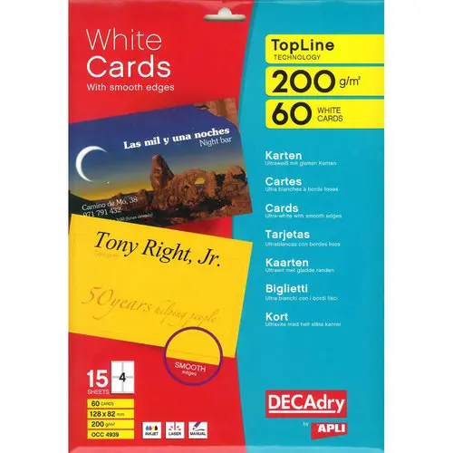 Cartes de visite blanches TopLine 200g 128x82 mm 15 feuilles photo du produit