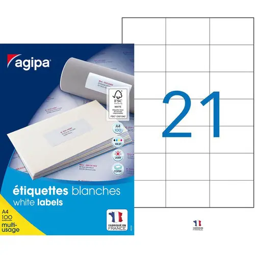 Etiquettes blanches permanentes 70,0x42,4 mm 100 feuilles photo du produit