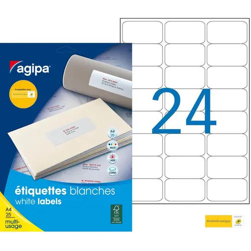 Etiquettes blanches permanentes 63,5 x 33,9 mm 25 feuilles photo du produit