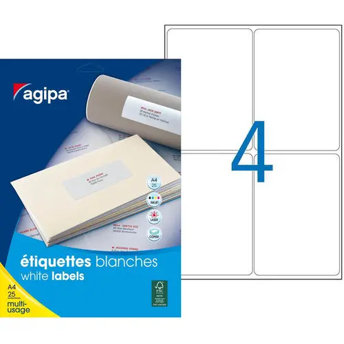 Etiquettes blanches permanentes 99,1 x 139,0 mm 25 feuilles photo du produit