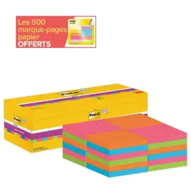 Lot de 48 Notes repositionnables Super sticky 76x76 mm, assortis, 90 feuilles photo du produit