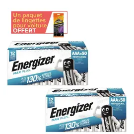 100 (2 packs de 50) piles alcalines Energizer Max Plus AAA/LR03 photo du produit