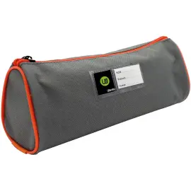 Trousse écolier ronde - étiquette personnalisable - coloris Gris/Orange photo du produit