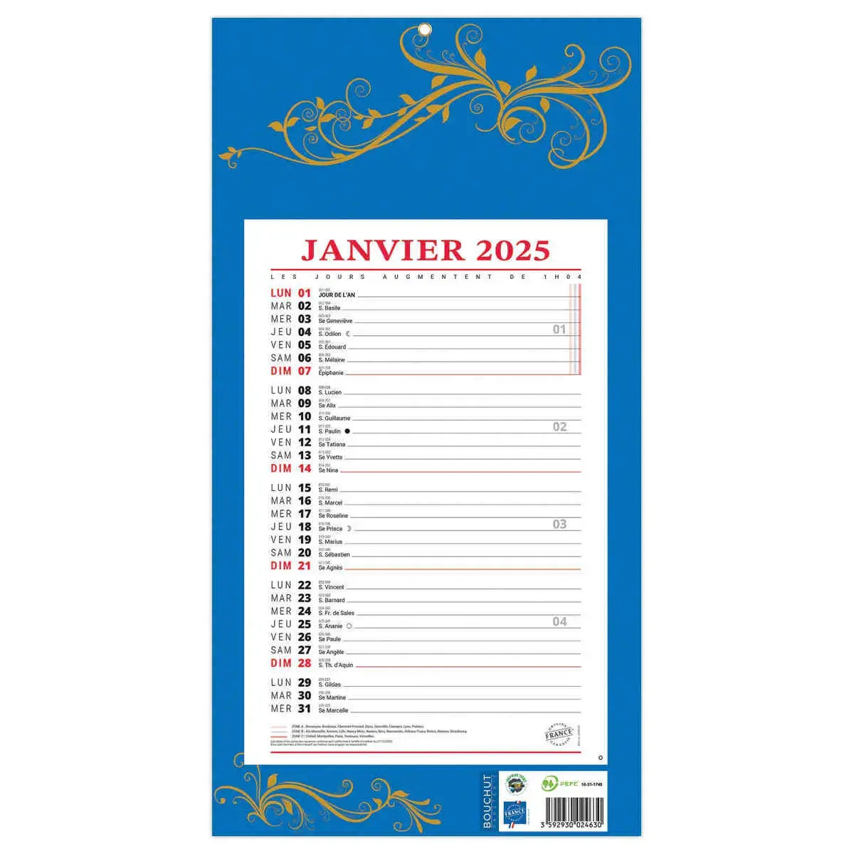 Calendrier mensuel à effeuiller Vegetal - 19x36 cm - Janvier à décembre -  BOUCHUT GRANDREMY