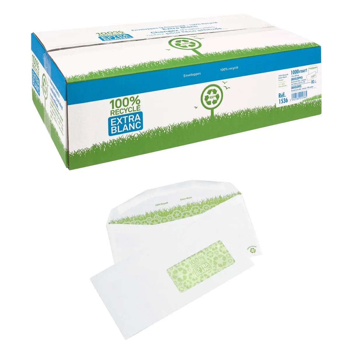 1000 Enveloppes - 80g - 114x229mm - sans fenêtre - GPV photo du produit