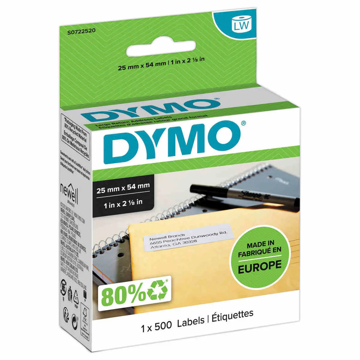 Rouleau de 500 étiquettes blanches d'adressage LabelWriter - 25 x 54 mm -  DYMO