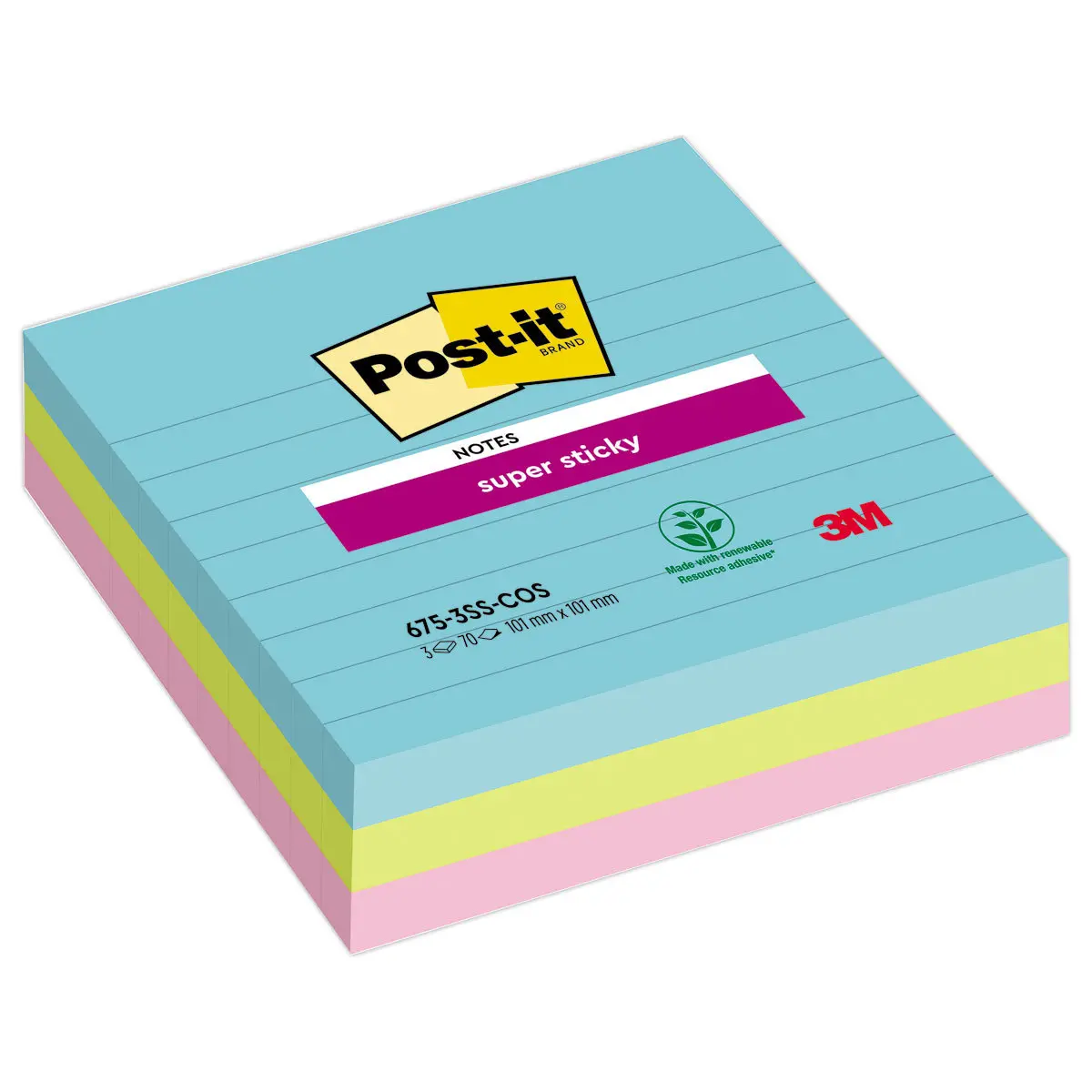 3 Notes repositionnables - Miami - Super Sticky  - 1x10,1cm - POST IT photo du produit