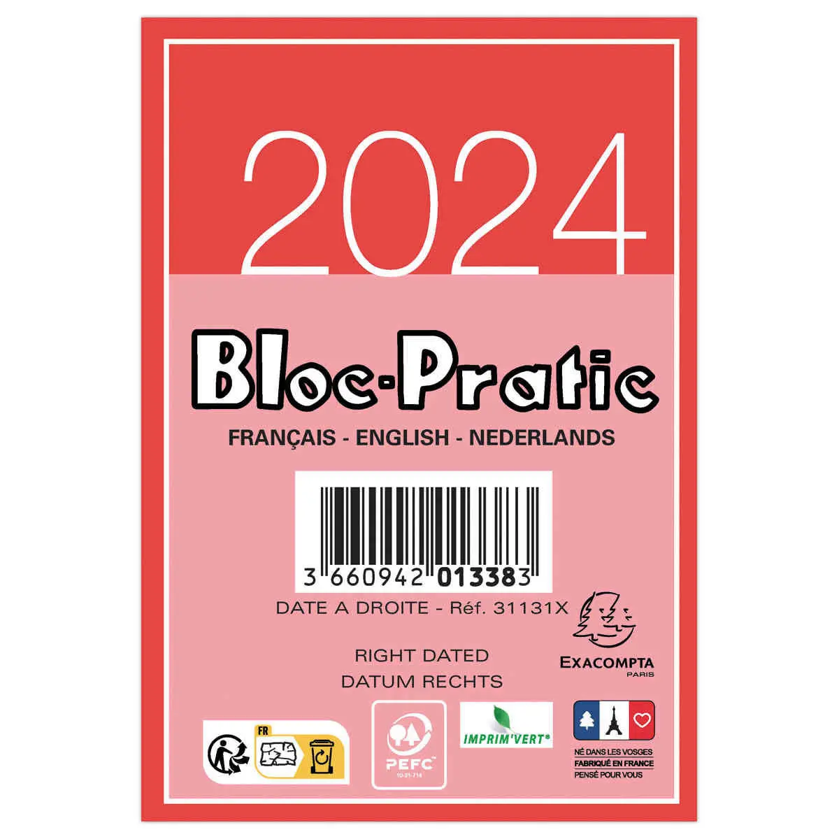 Calendrier 2024 - Bloc Éphéméride sur plaque - Présentation N°: 1