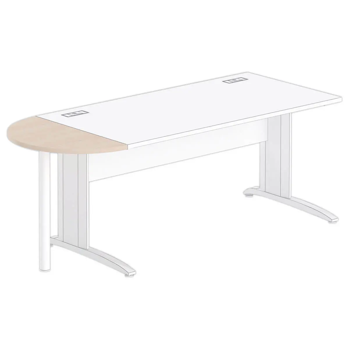 1/2 lune bureau rectangulaire acacia clair/blanc photo du produit