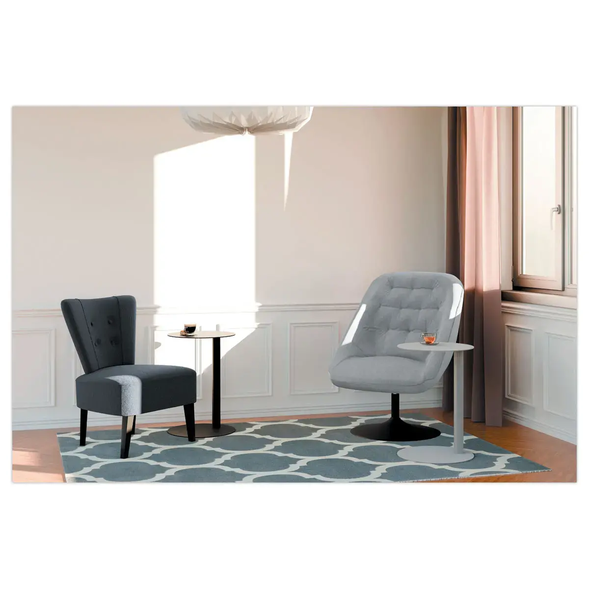 Fauteuil SCOOP pivotant 1 pied noir tissu gris photo du produit