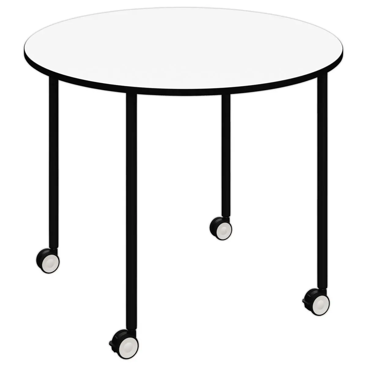 Table roulante FEX OFFICE Diam. 96 cm Blanc pieds noirs montée photo du produit