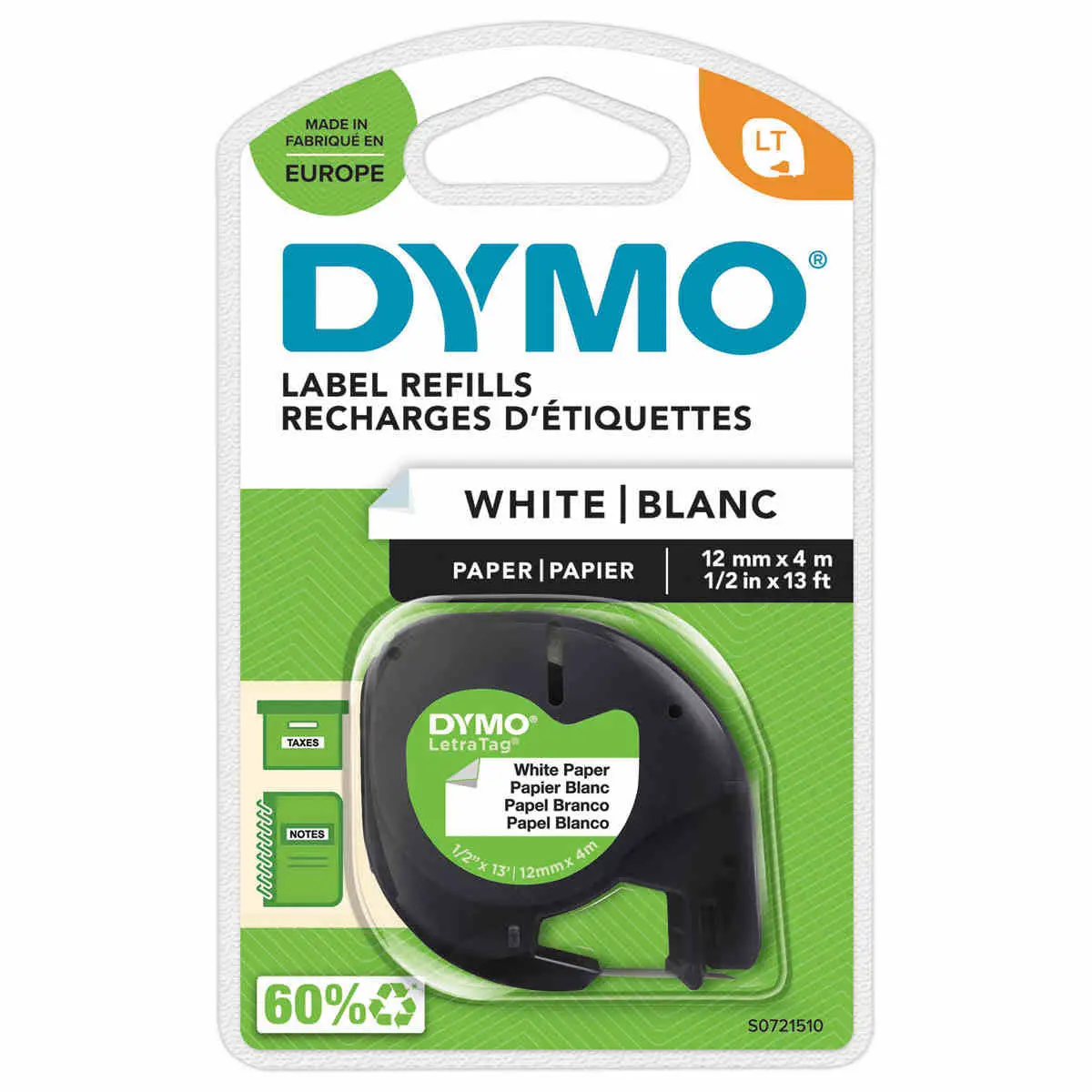 Lot de 3 Rubans compatibles pour titreuse Dymo 91200 12mm/4m papier Noir sur Blanc