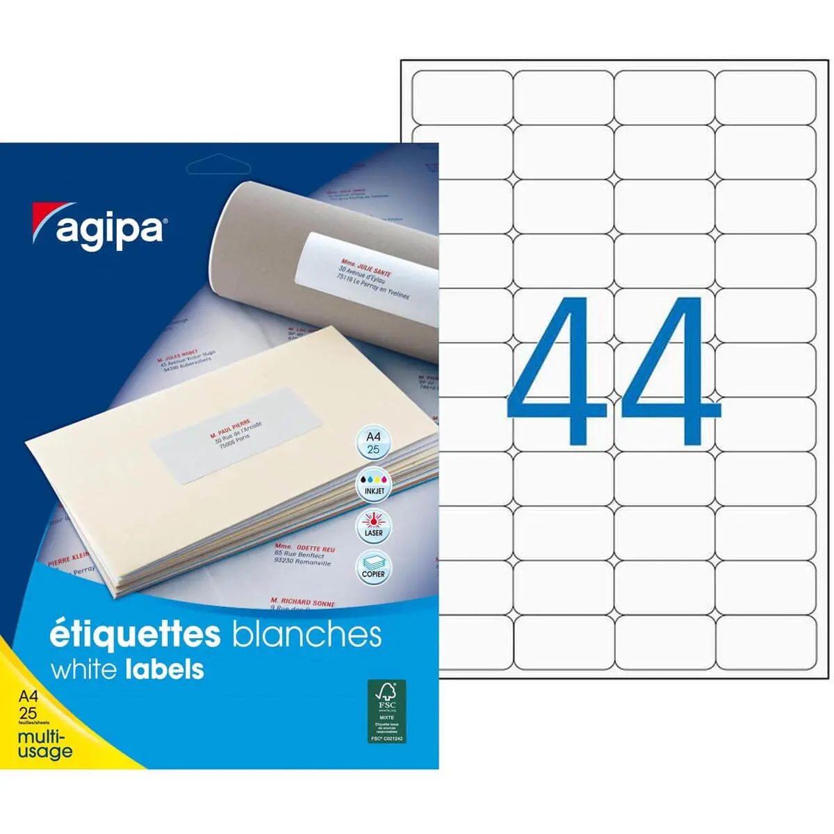 Etiquettes blanches permanentes 50,0x25,0 mm 25 feuilles photo du produit