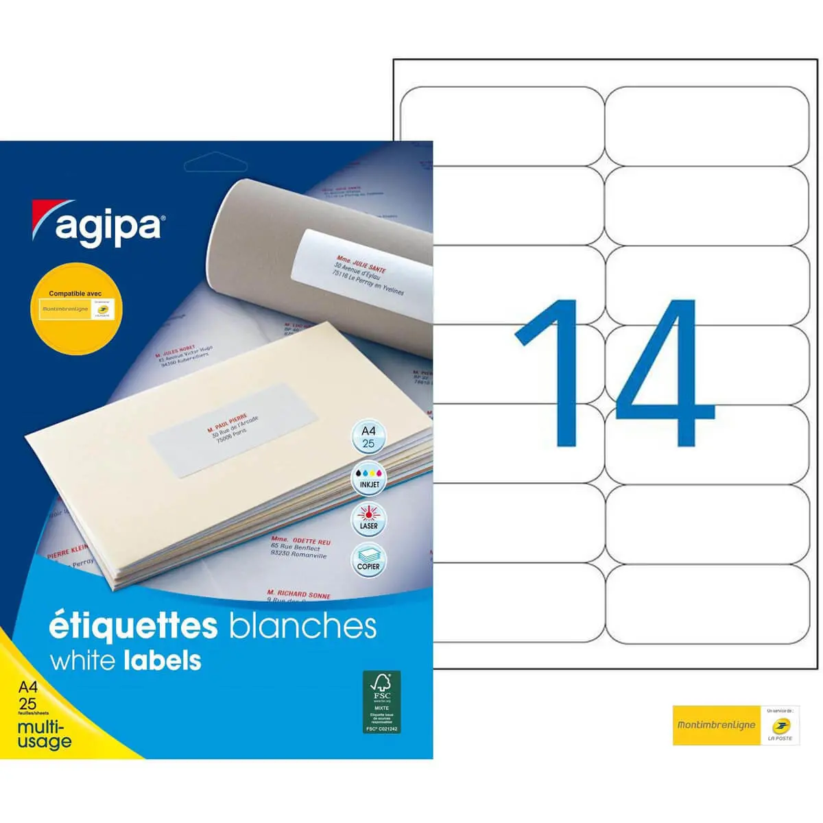 Etiquettes blanches permanentes 99,1x38,1 mm 25 feuilles photo du produit