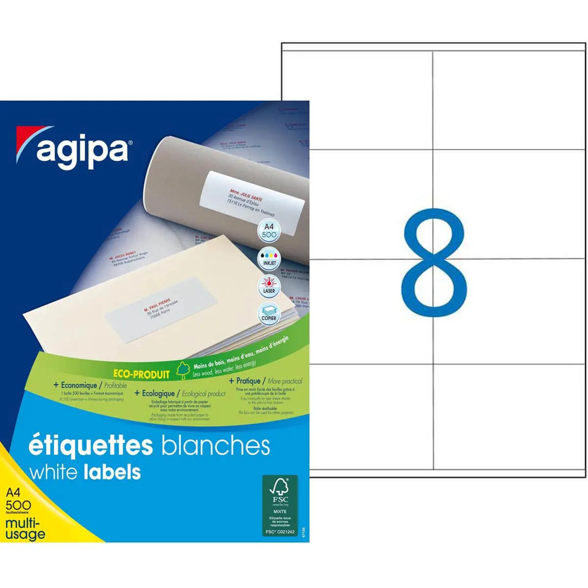 Etiquettes blanches permanentes 105,0x72,0 mm 500 feuilles photo du produit