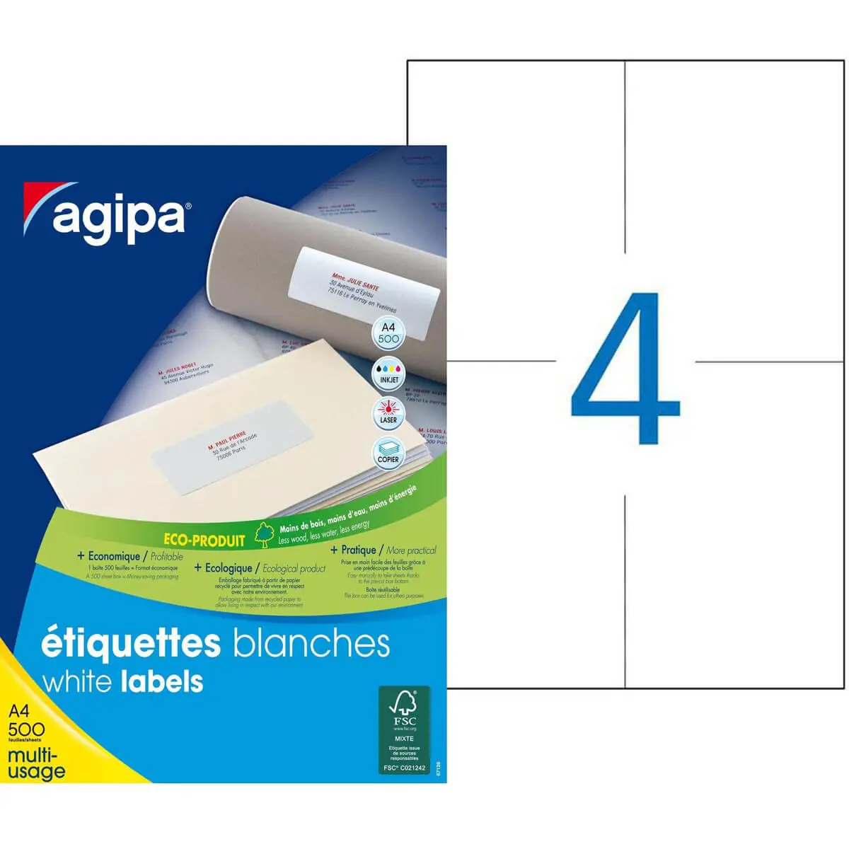 Etiquettes blanches permanentes 105,0x148,5 mm 500 feuilles photo du produit