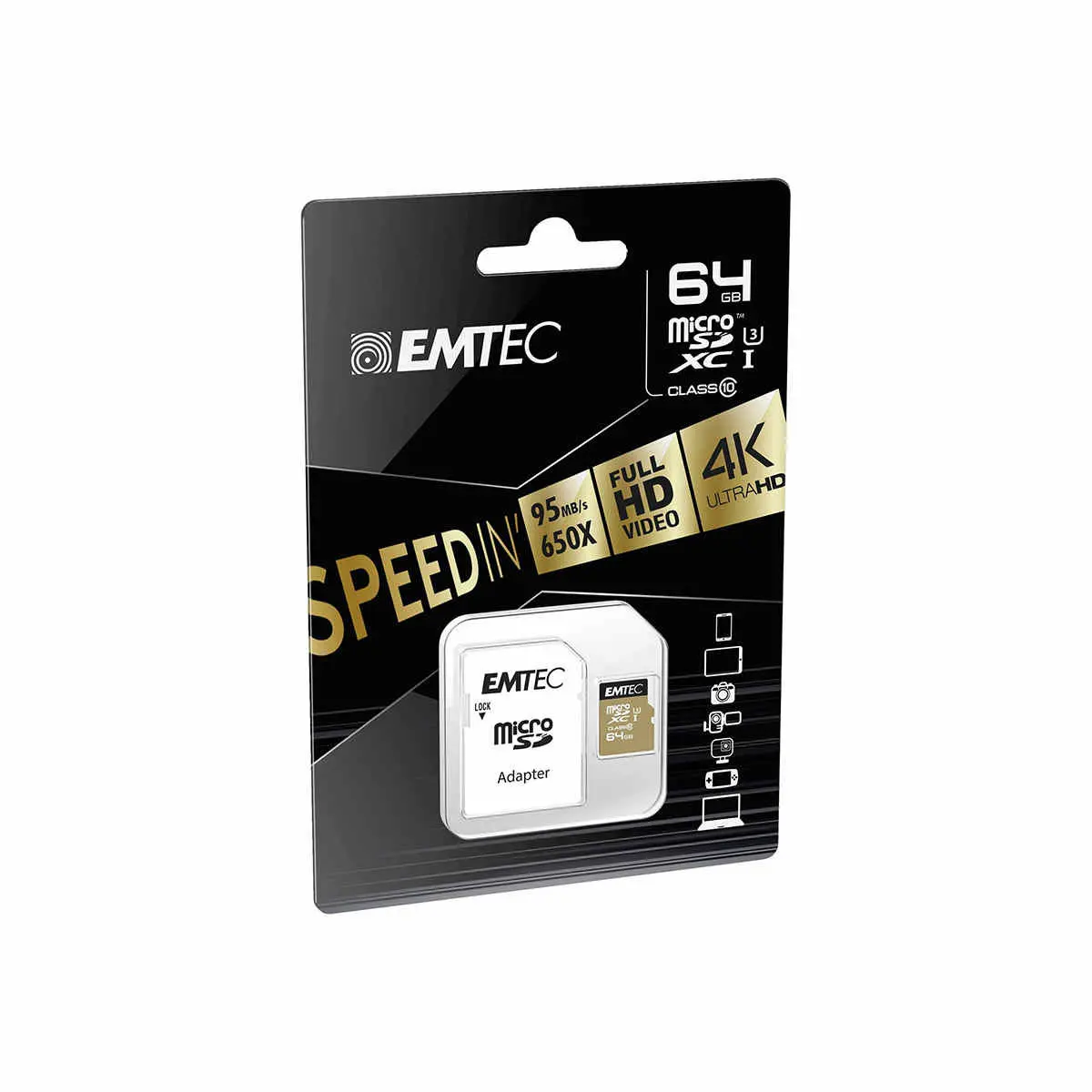 Emtec mSD 64GB UHS-I U3 V30 A1 SpeedIN photo du produit